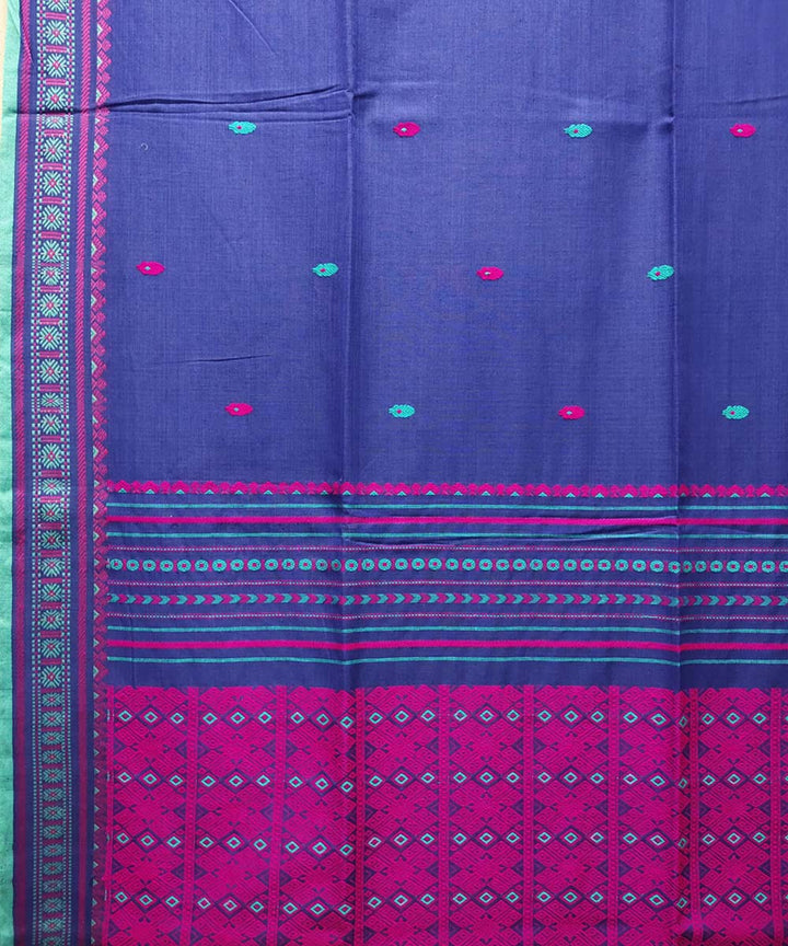 Blue pink handwoven jacquard mercerised cotton saree