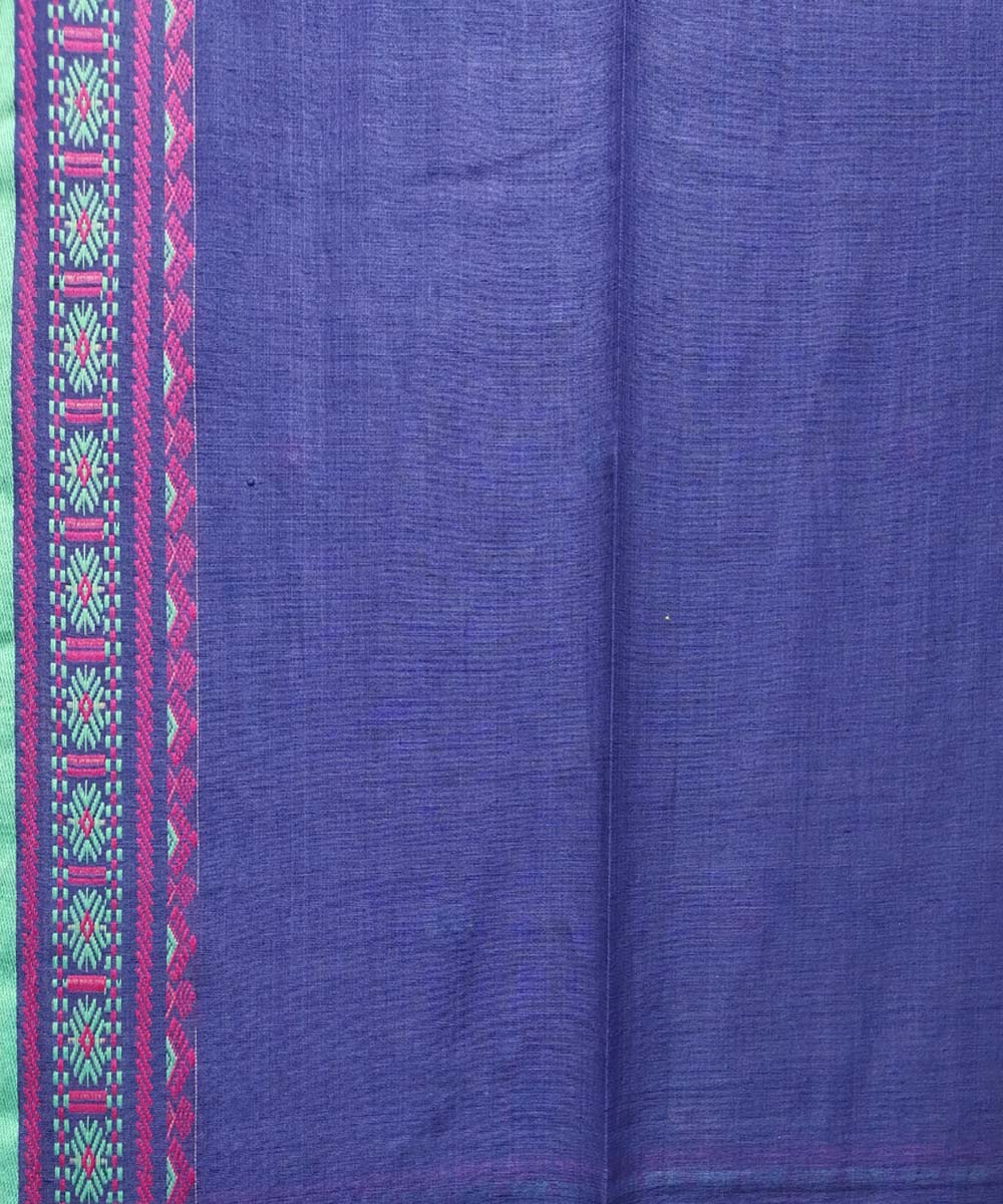 Blue pink handwoven jacquard mercerised cotton saree