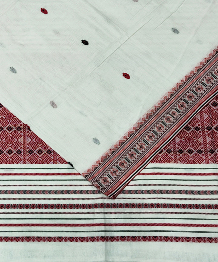 White red black handwoven jacquard mercerised cotton saree