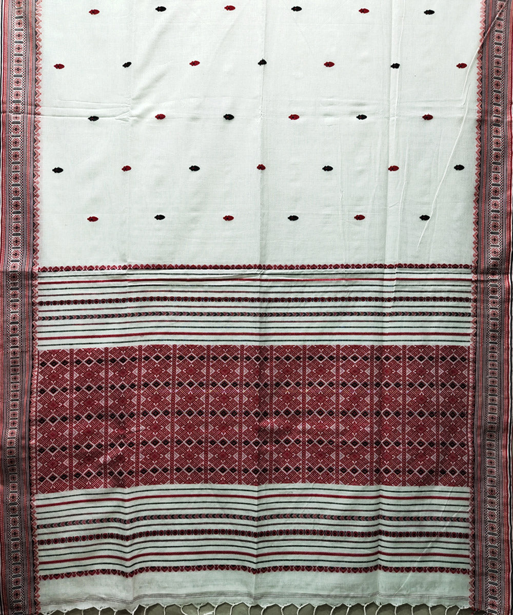 White red black handwoven jacquard mercerised cotton saree
