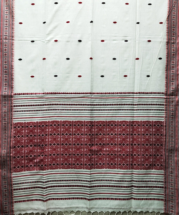 White red black handwoven jacquard mercerised cotton saree