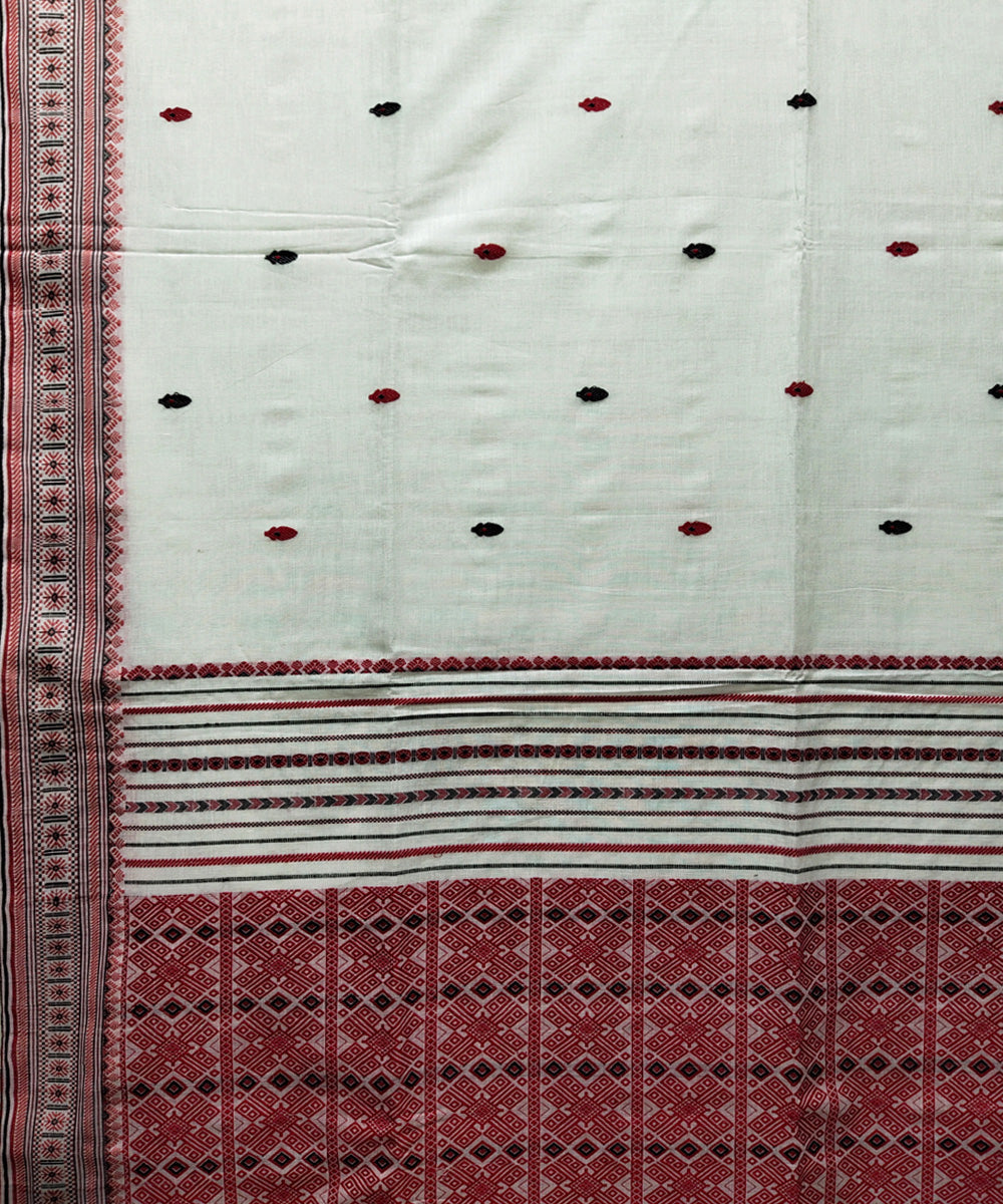 White red black handwoven jacquard mercerised cotton saree