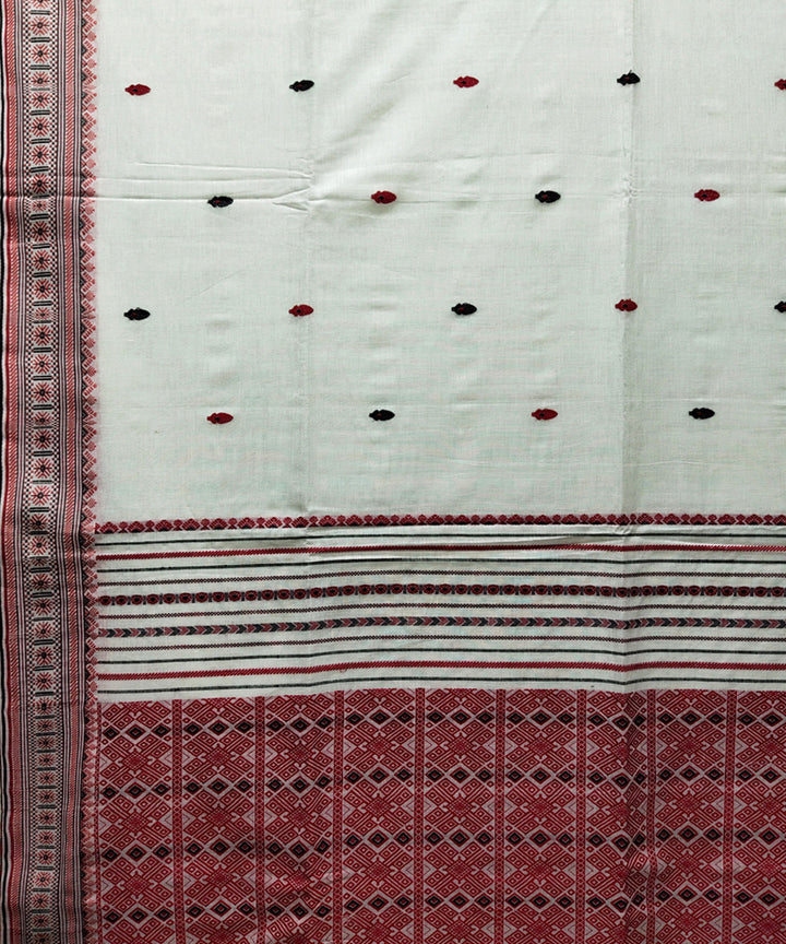 White red black handwoven jacquard mercerised cotton saree