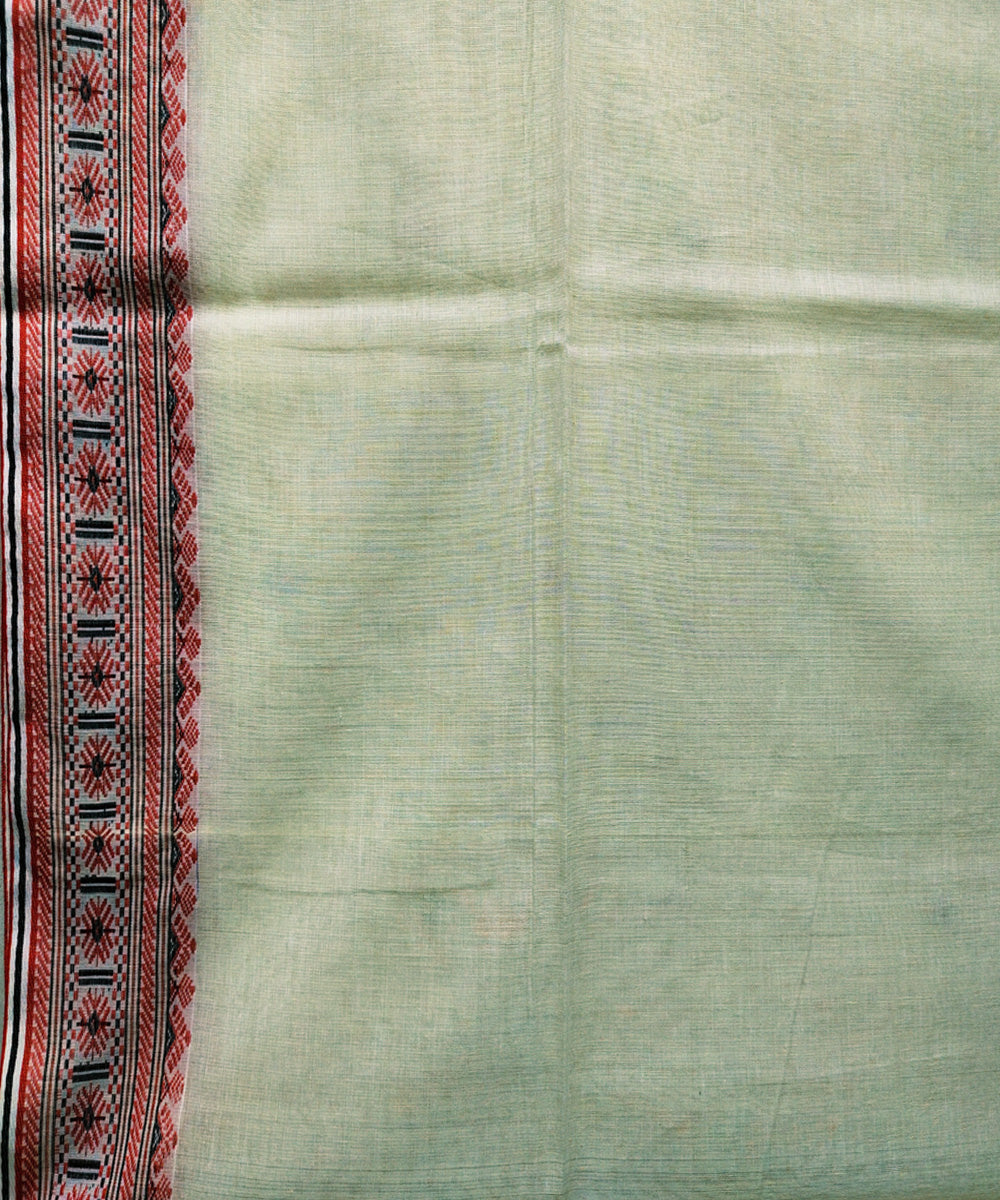 Offwhite red black handwoven jacquard mercerised cotton saree