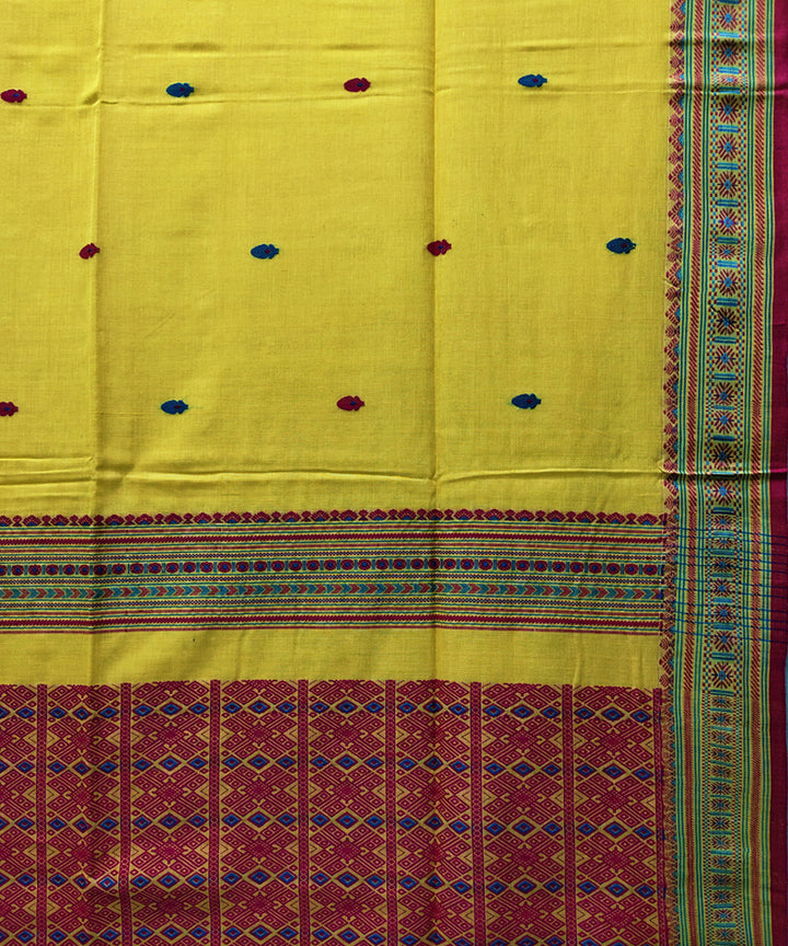 Yellow pink handwoven jacquard mercerised cotton saree