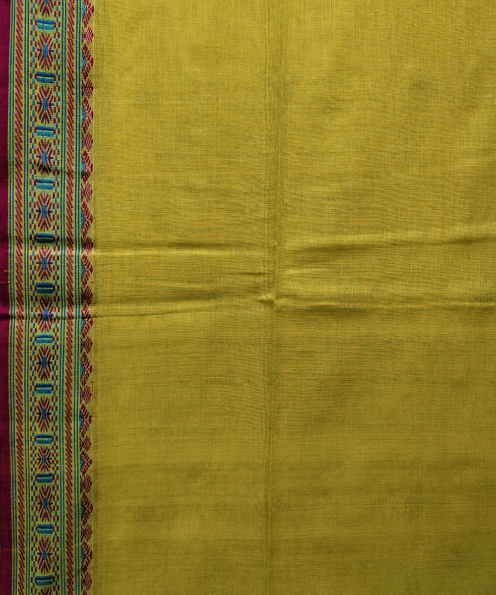Yellow pink handwoven jacquard mercerised cotton saree