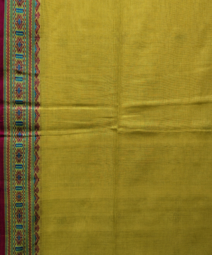 Yellow pink handwoven jacquard mercerised cotton saree