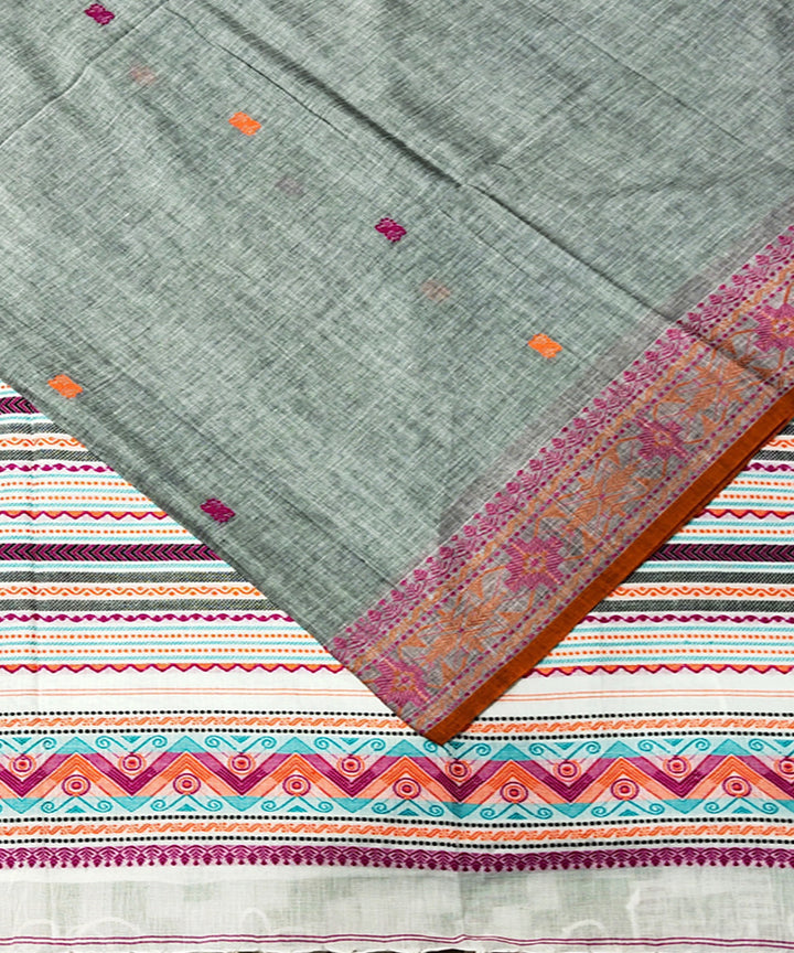 Grey red handwoven jacquard mercerised cotton saree