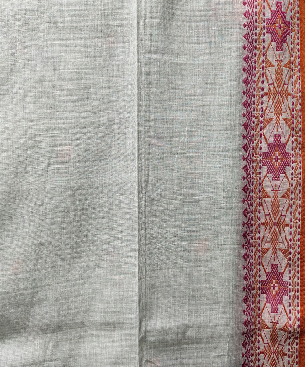 Grey red handwoven jacquard mercerised cotton saree