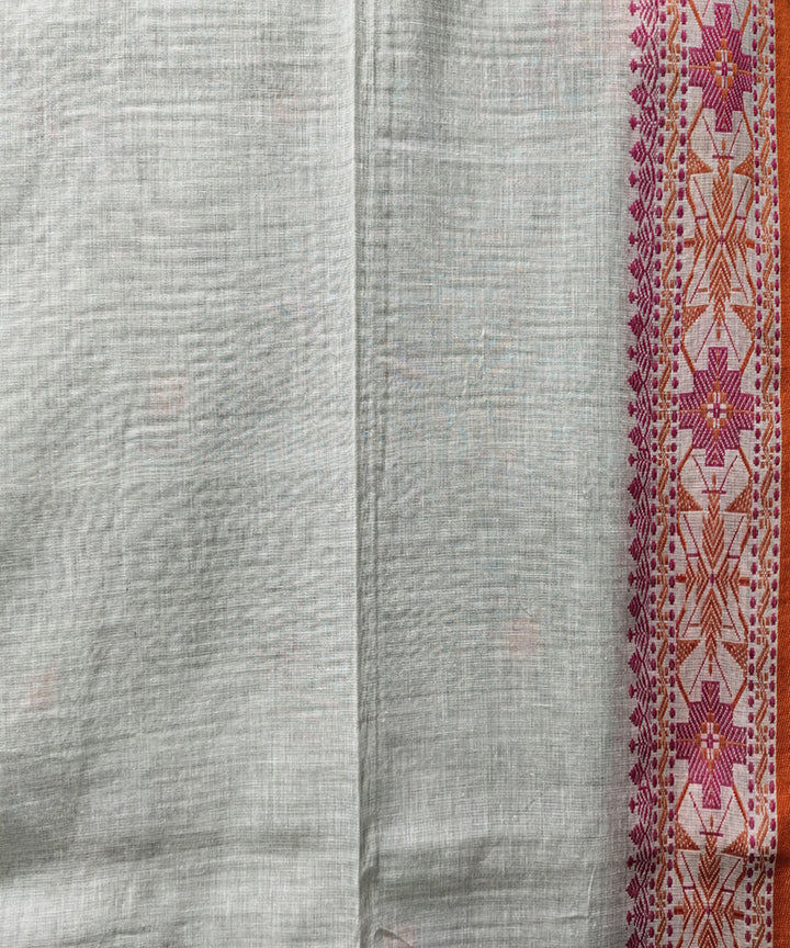 Grey red handwoven jacquard mercerised cotton saree