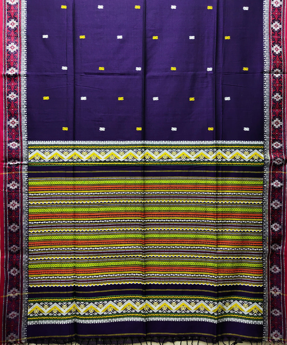 Violet pink handwoven jacquard mercerised cotton saree