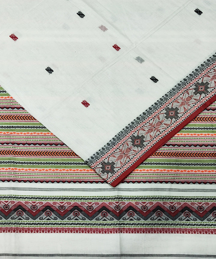 White red black handwoven jacquard mercerised cotton saree