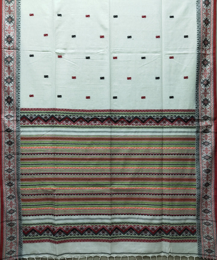 White red black handwoven jacquard mercerised cotton saree