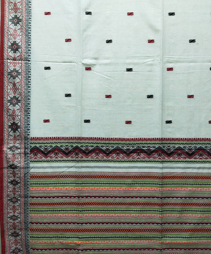 White red black handwoven jacquard mercerised cotton saree