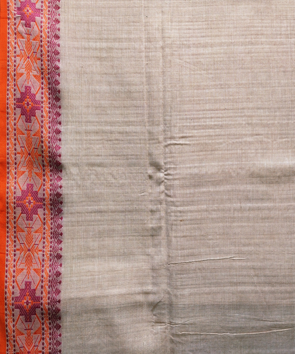 Cream orange handwoven jacquard mercerised cotton saree