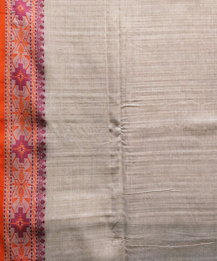 Cream orange handwoven jacquard mercerised cotton saree