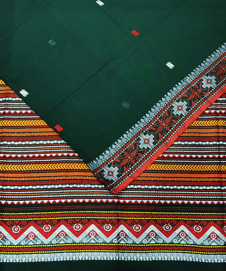 Bottle green pink handwoven jacquard mercerised cotton saree