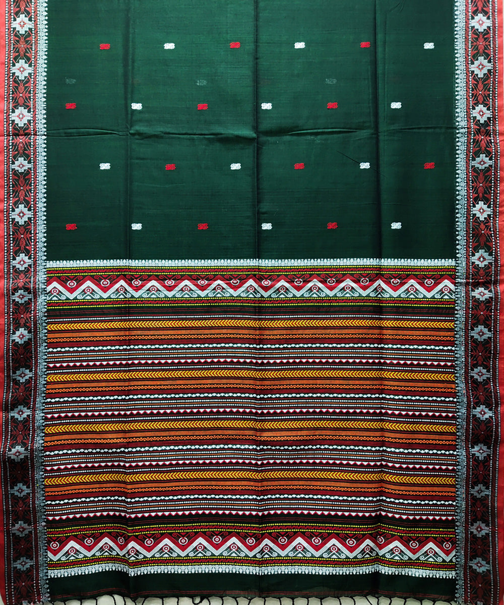 Bottle green pink handwoven jacquard mercerised cotton saree