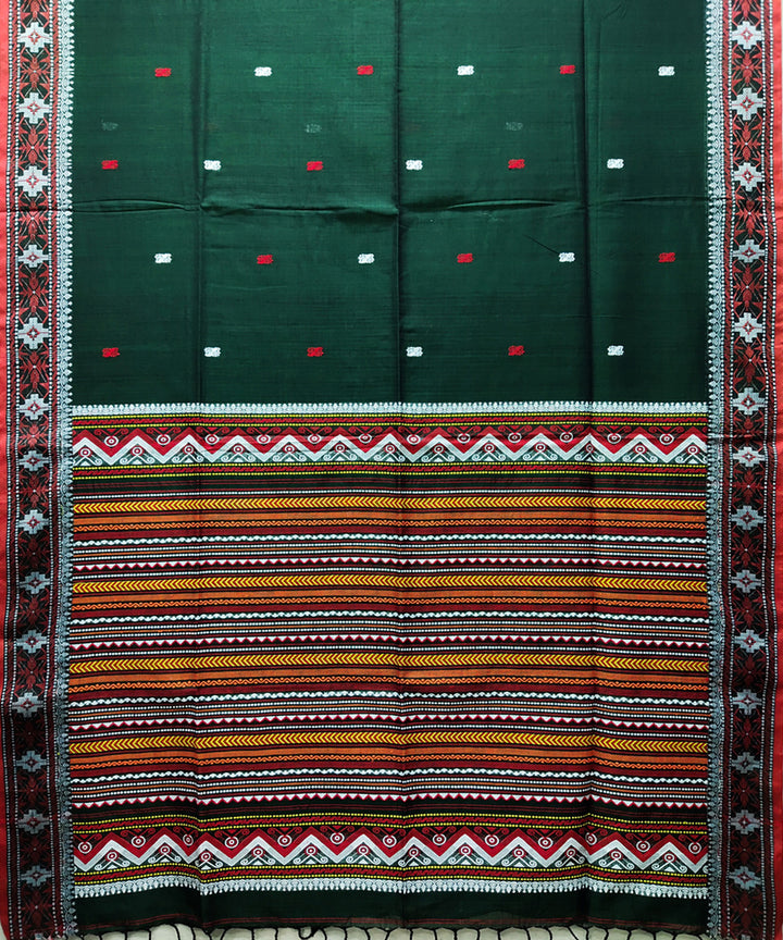 Bottle green pink handwoven jacquard mercerised cotton saree