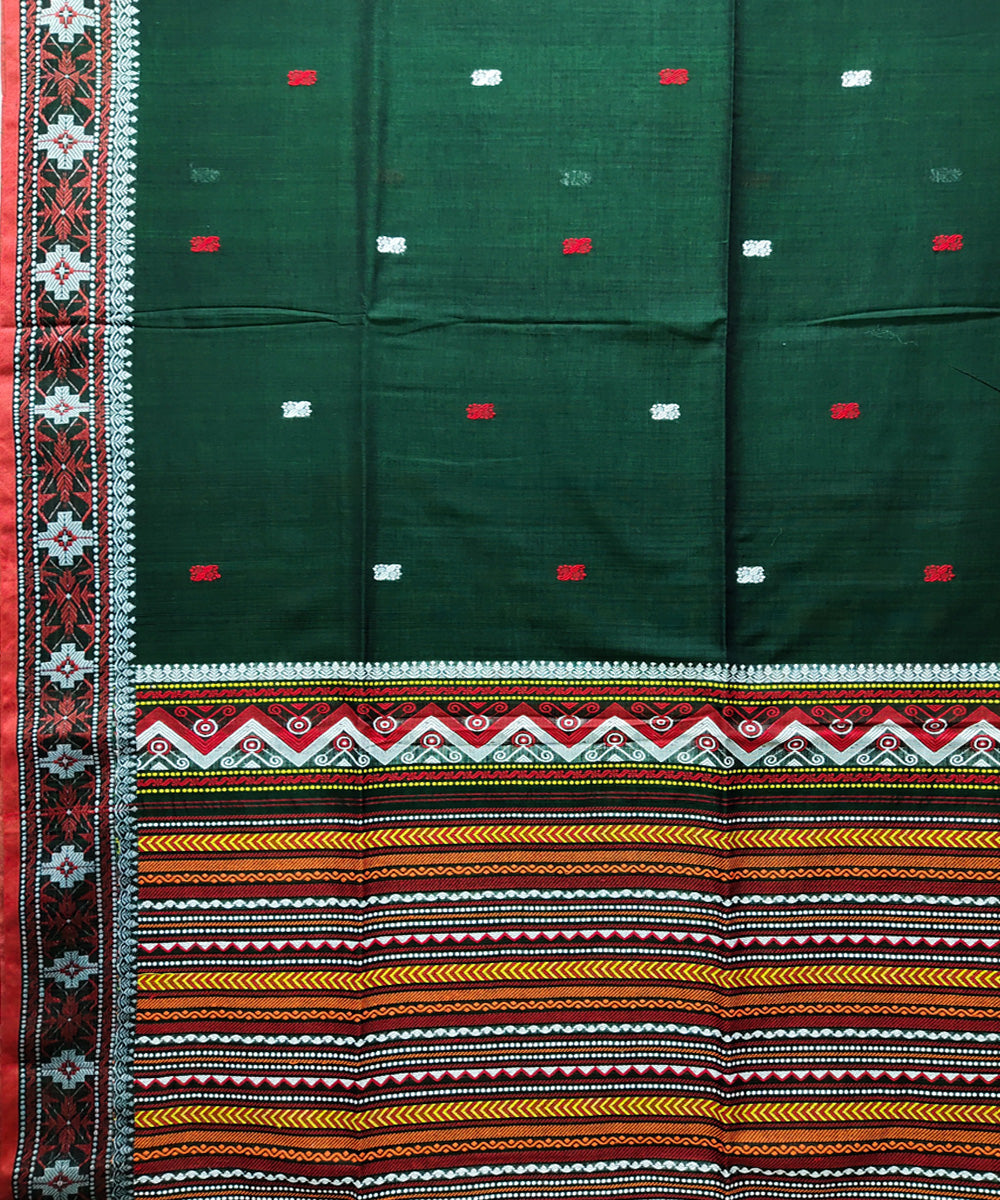 Bottle green pink handwoven jacquard mercerised cotton saree