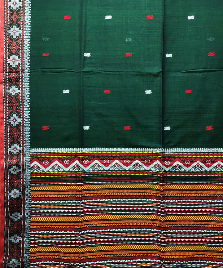 Bottle green pink handwoven jacquard mercerised cotton saree