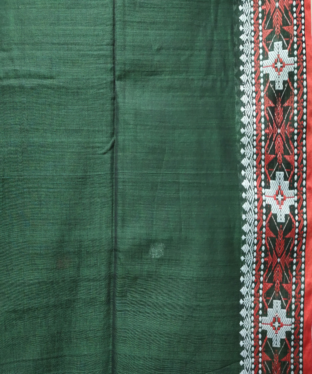 Bottle green pink handwoven jacquard mercerised cotton saree
