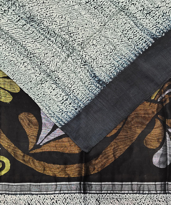 White black shibori handwoven matka silk jamdani saree
