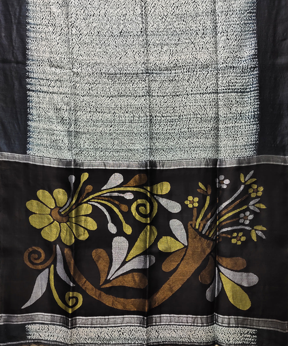 White black shibori handwoven matka silk jamdani saree