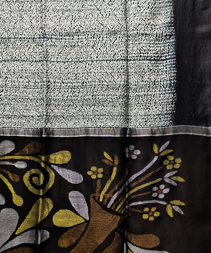 White black shibori handwoven matka silk jamdani saree