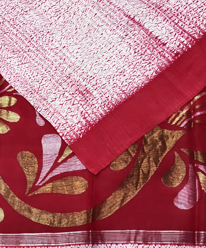 White red shibori handwoven matka silk jamdani saree