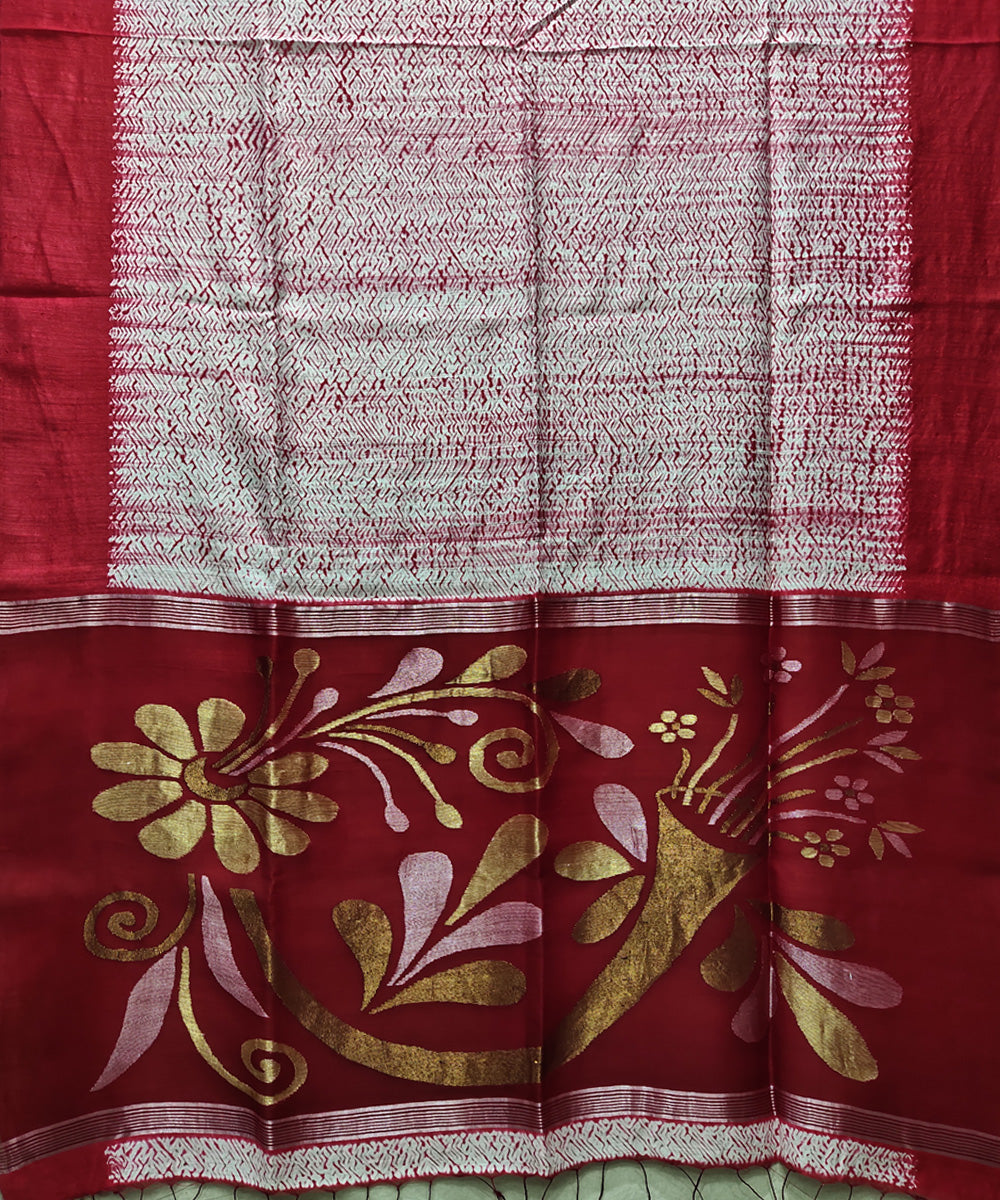 White red shibori handwoven matka silk jamdani saree