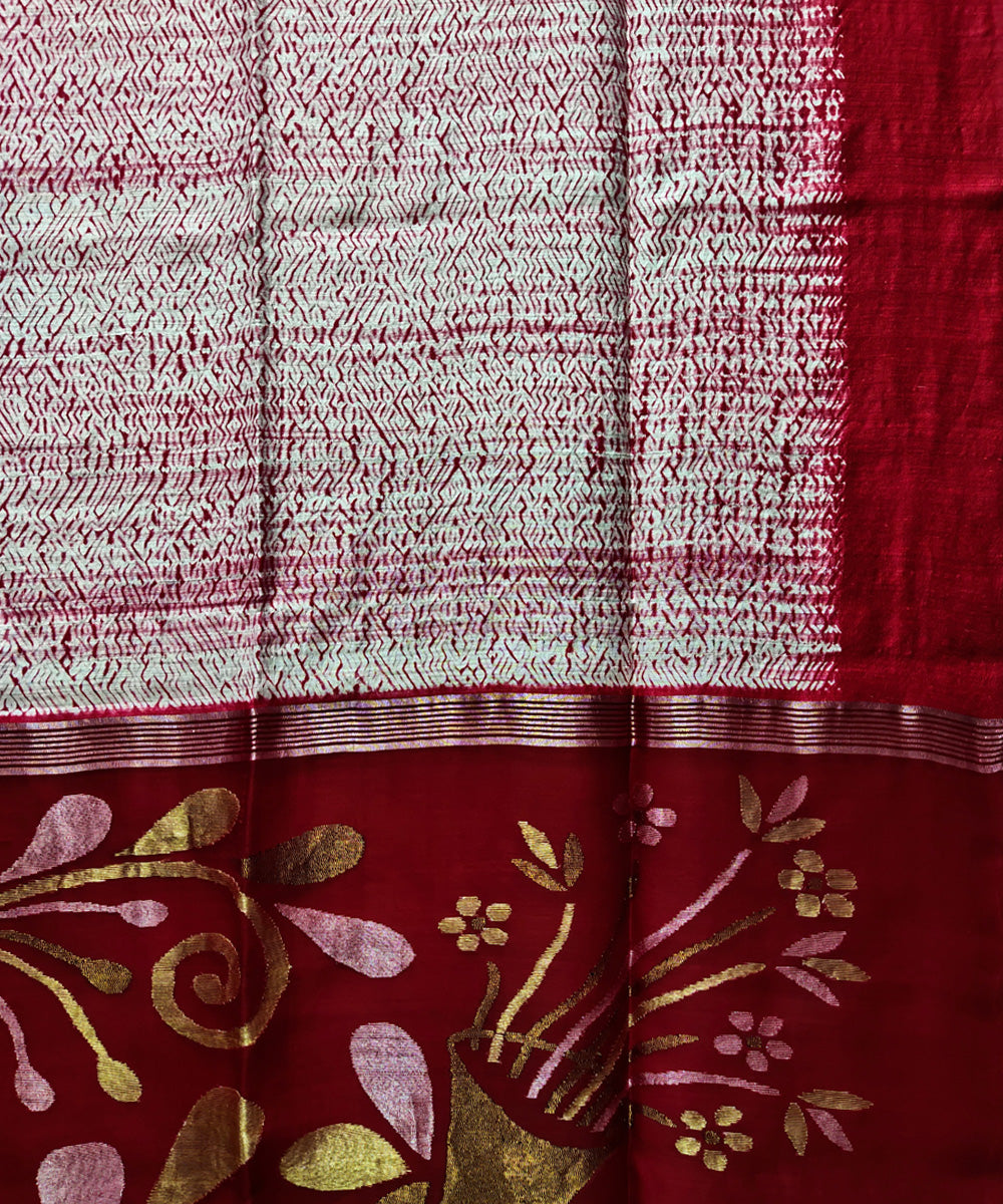 White red shibori handwoven matka silk jamdani saree