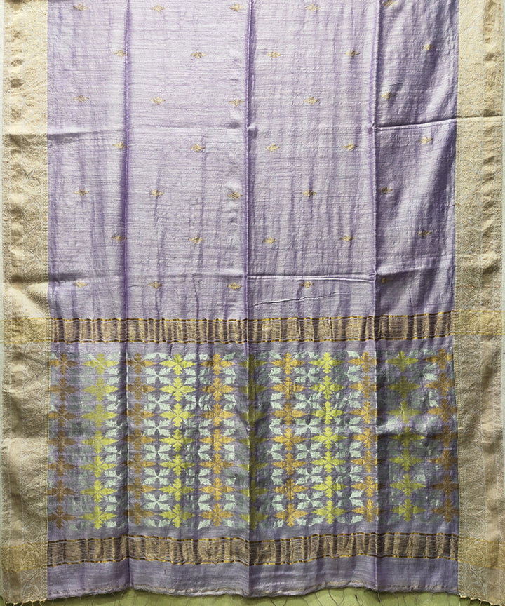 Lavender handwoven jacquard matka silk saree