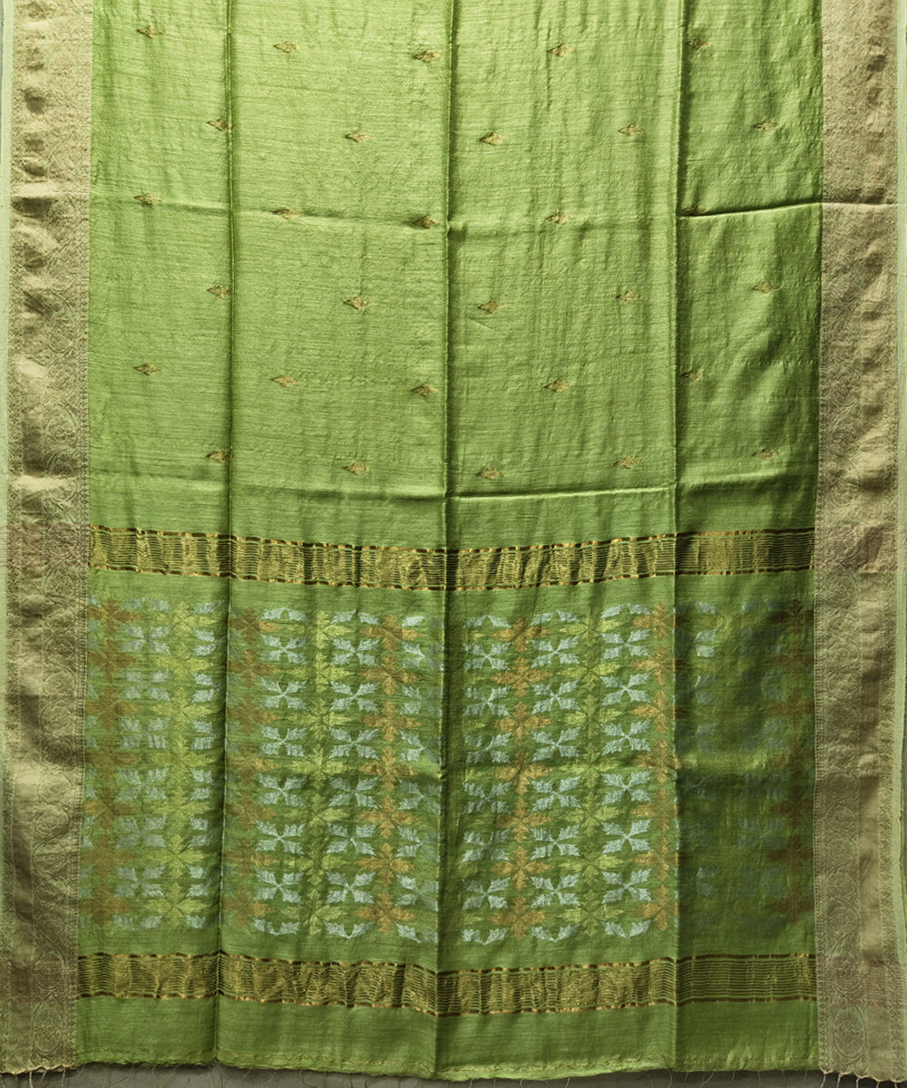 Lime green handwoven jacquard matka silk saree