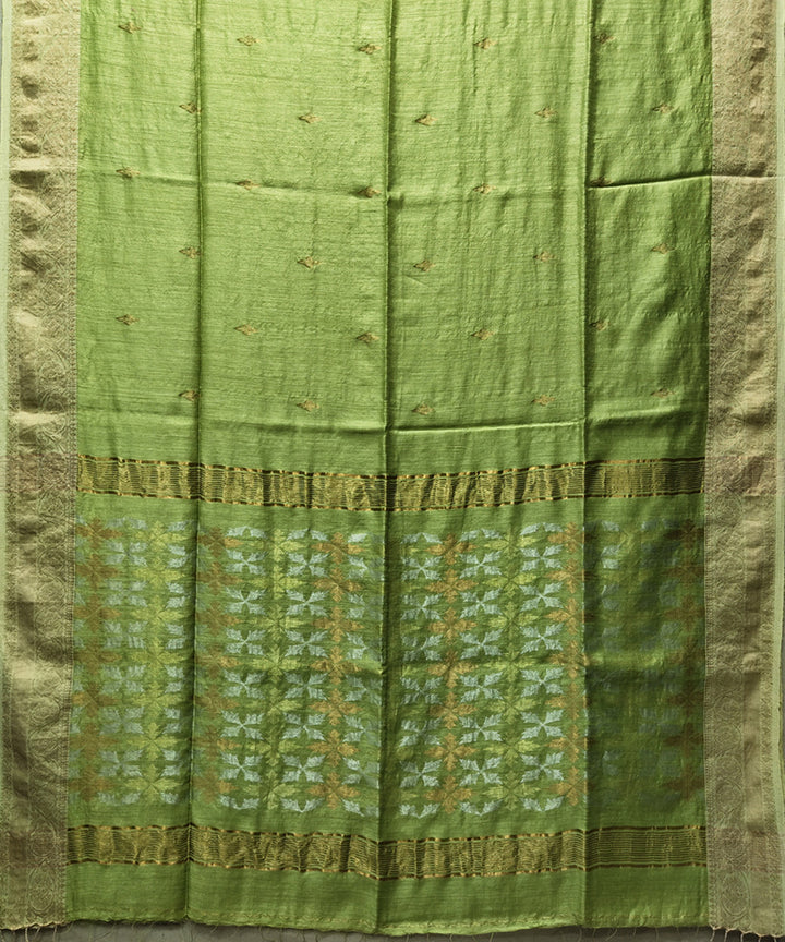Lime green handwoven jacquard matka silk saree