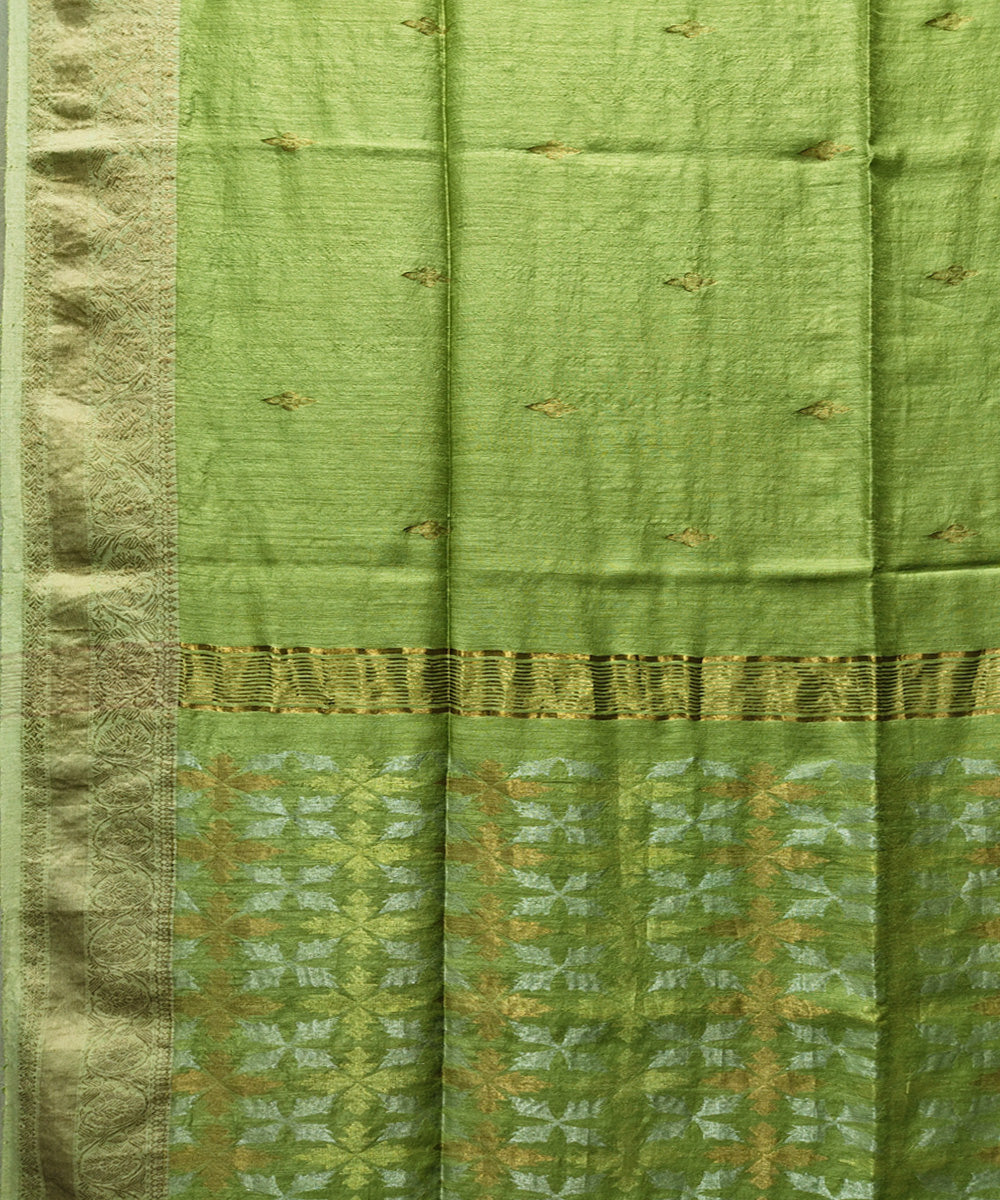 Lime green handwoven jacquard matka silk saree