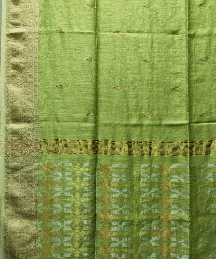 Lime green handwoven jacquard matka silk saree