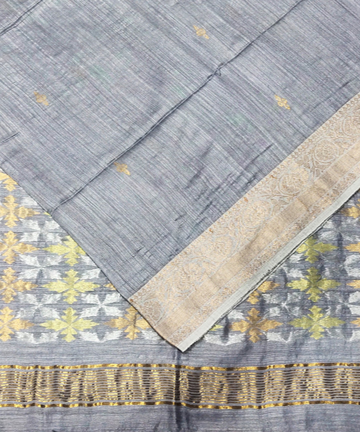 Grey handwoven jacquard matka silk saree