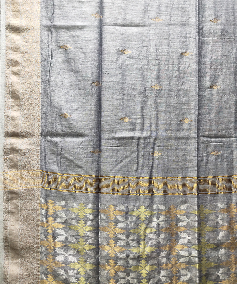 Grey handwoven jacquard matka silk saree