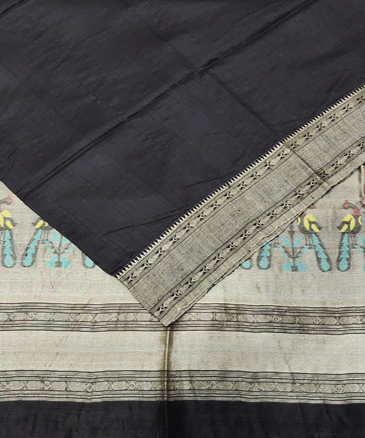 Black beige handwoven jacquard matka silk and tussar saree