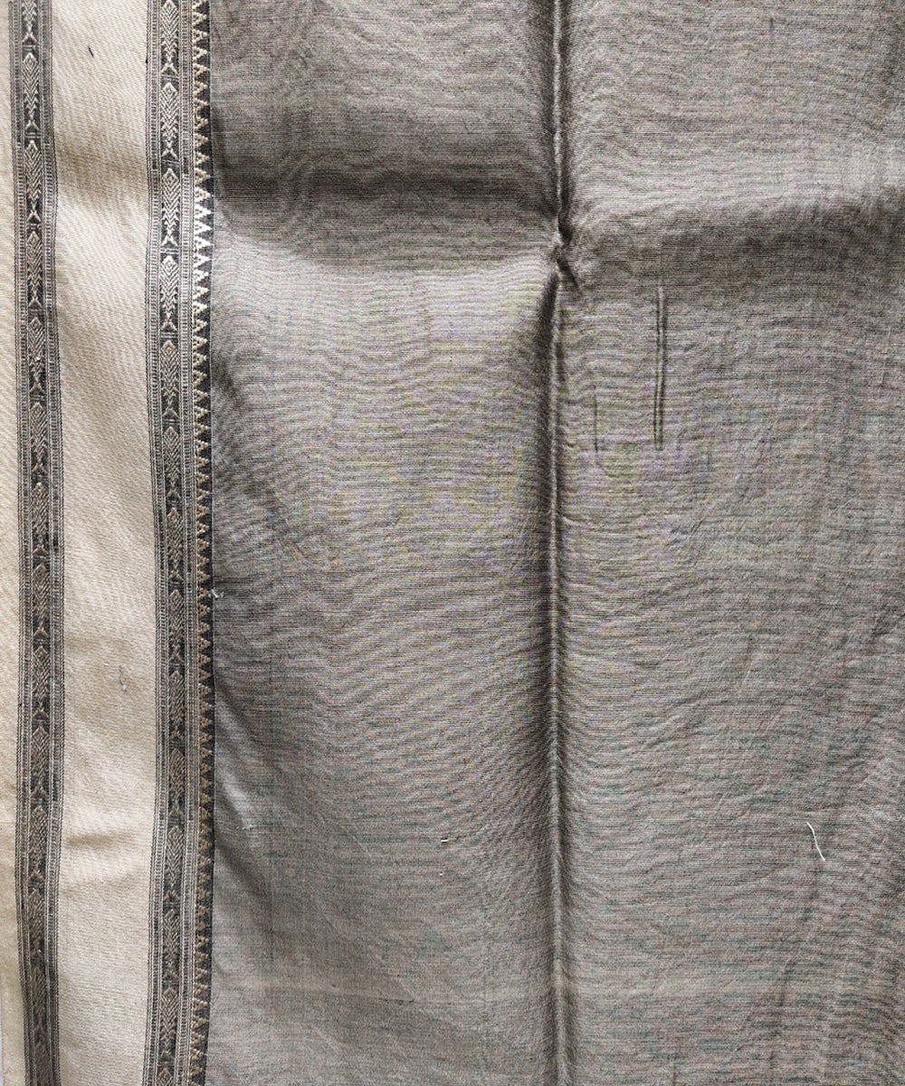 Black beige handwoven jacquard matka silk and tussar saree