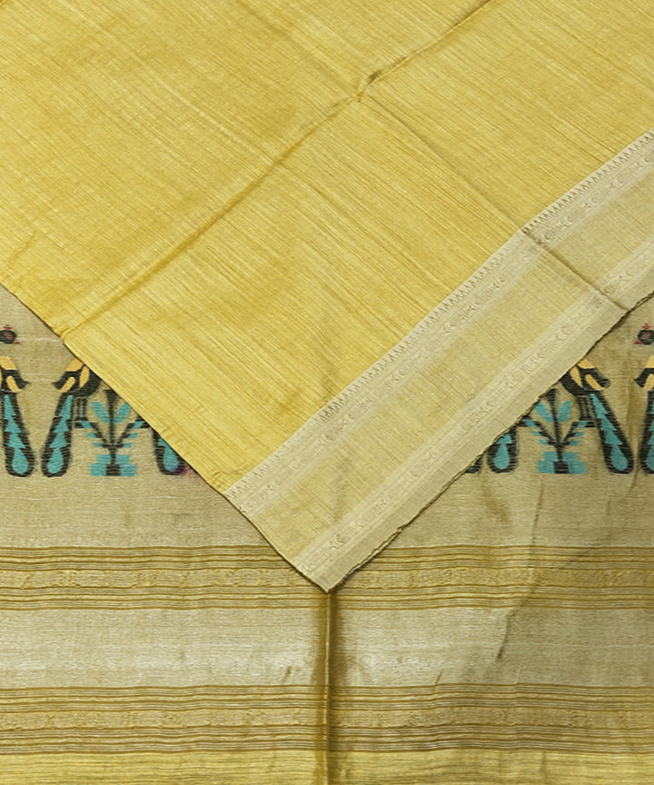 Yellow green handwoven jacquard matka silk and tussar saree
