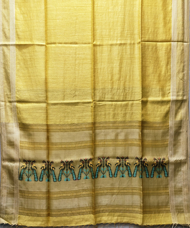 Yellow green handwoven jacquard matka silk and tussar saree