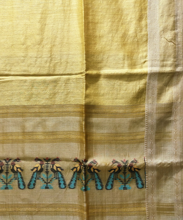Yellow green handwoven jacquard matka silk and tussar saree
