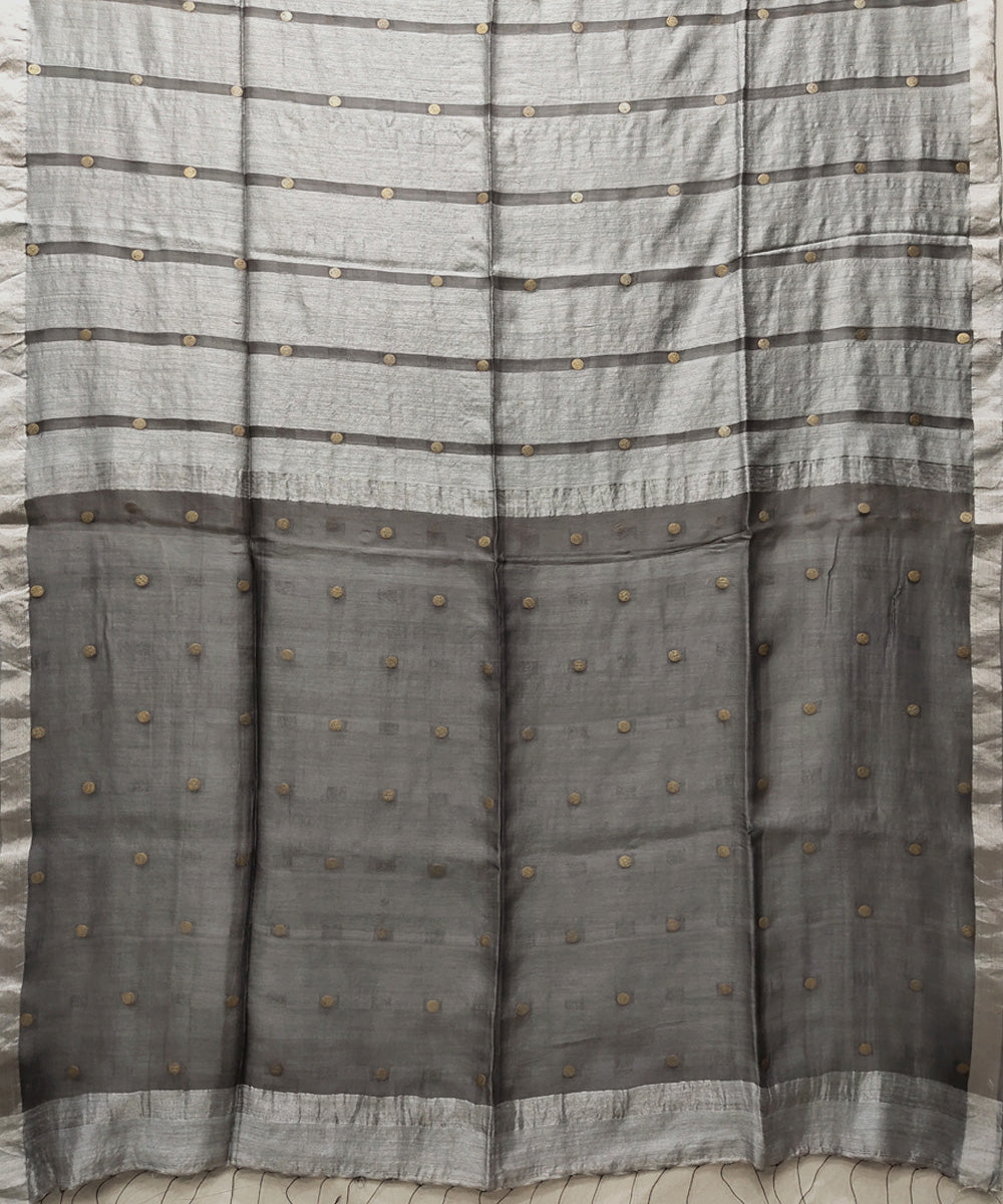 Grey handwoven matka silk gini saree