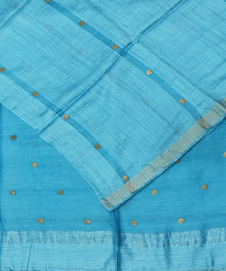 Sky blue handwoven matka silk gini saree