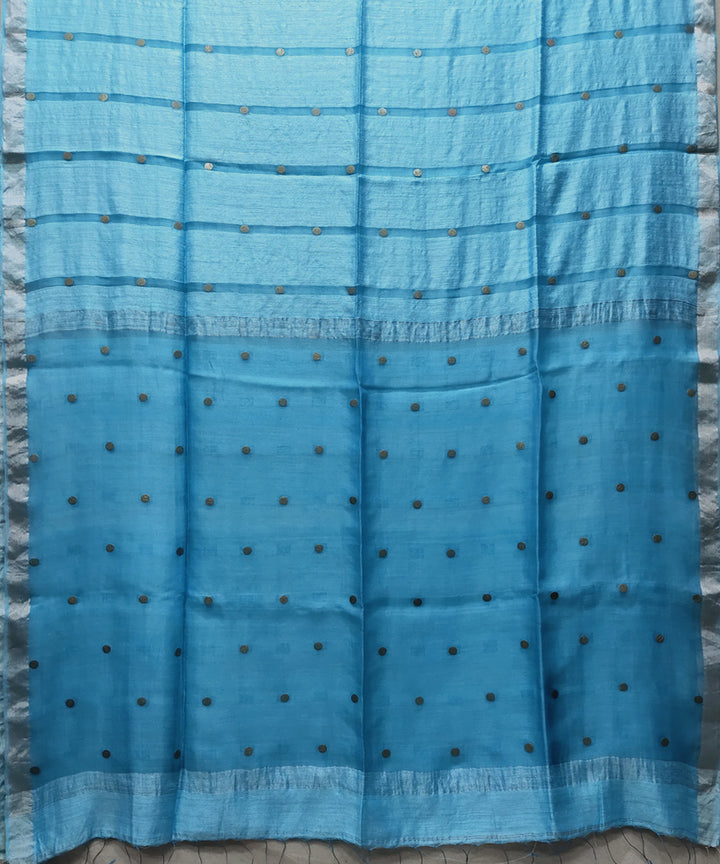 Sky blue handwoven matka silk gini saree
