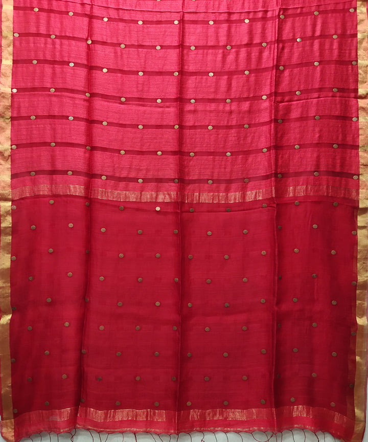 Red handwoven matka silk gini saree