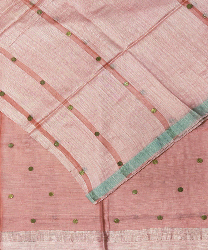Peach handwoven matka silk gini saree