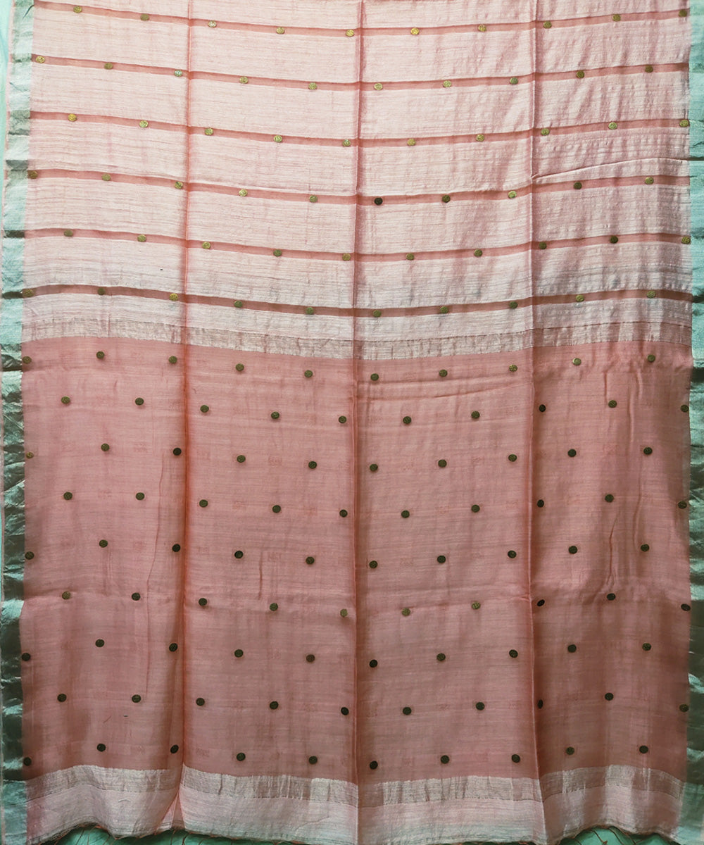 Peach handwoven matka silk gini saree